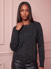Roman Black Sequin Crew Cardigan - Image 1 of 4