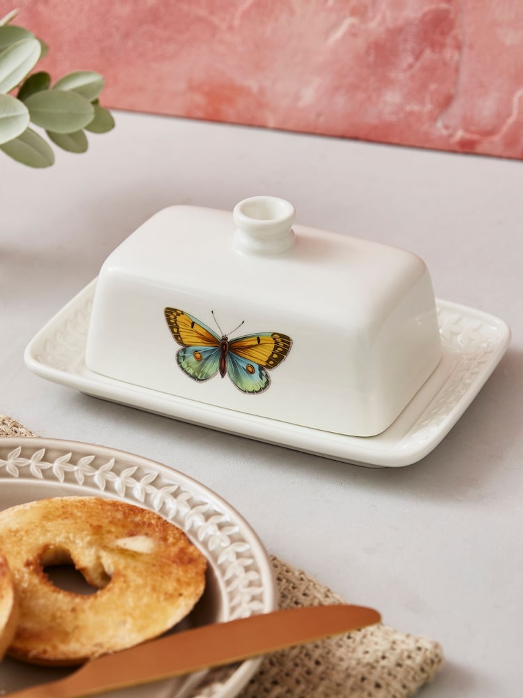 Portmeirion White Botanic Garden Harmony Butter Dish - Image 1 of 6