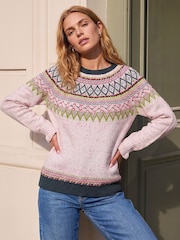 Roman Pink Fairisle Frill Detail Stretch Jumper - Image 1 of 4