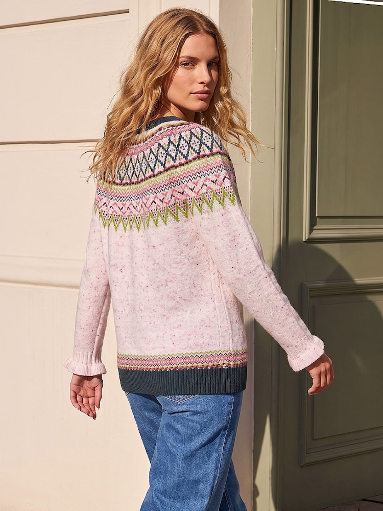 Roman Pink Fairisle Frill Detail Stretch Jumper - Image 4 of 4 Roman Pink Fairisle Frill Detail Stretch Jumper - Image 4 of 4
