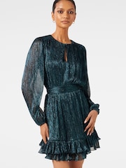 Forever New Green Goldie Petite Plisse Mini Dress - Image 1 of 5
