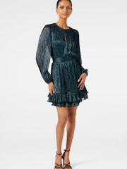 Forever New Green Goldie Petite Plisse Mini Dress - Image 3 of 5