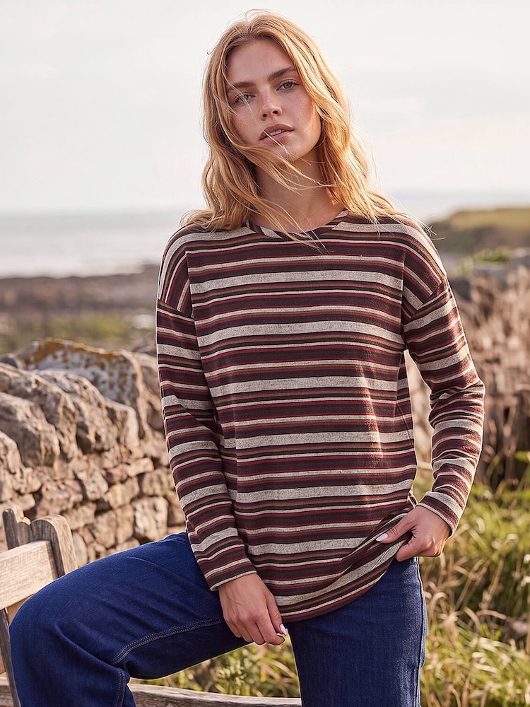 Roman Brown Stripe Jersey Top - Image 2 of 4 Roman Brown Stripe Jersey Top - Image 2 of 4