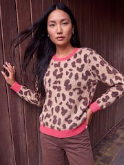 Roman Brown Jacquard Animal Knit Jumper - Image 1 of 4