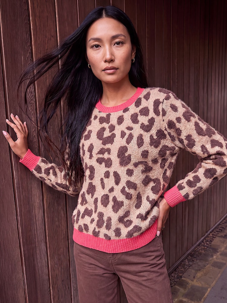 Roman Brown Jacquard Animal Knit Jumper - Image 1 of 4 Roman Brown Jacquard Animal Knit Jumper - Image 1 of 4