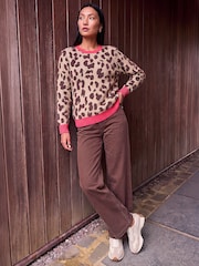 Roman Brown Jacquard Animal Knit Jumper - Image 2 of 4