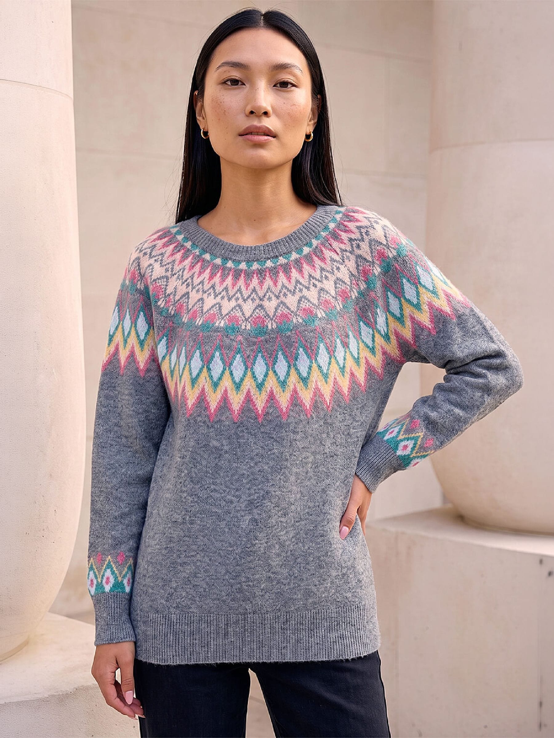 Roman Women's Grey Fairisle Jumper In Size 20 - Image 2