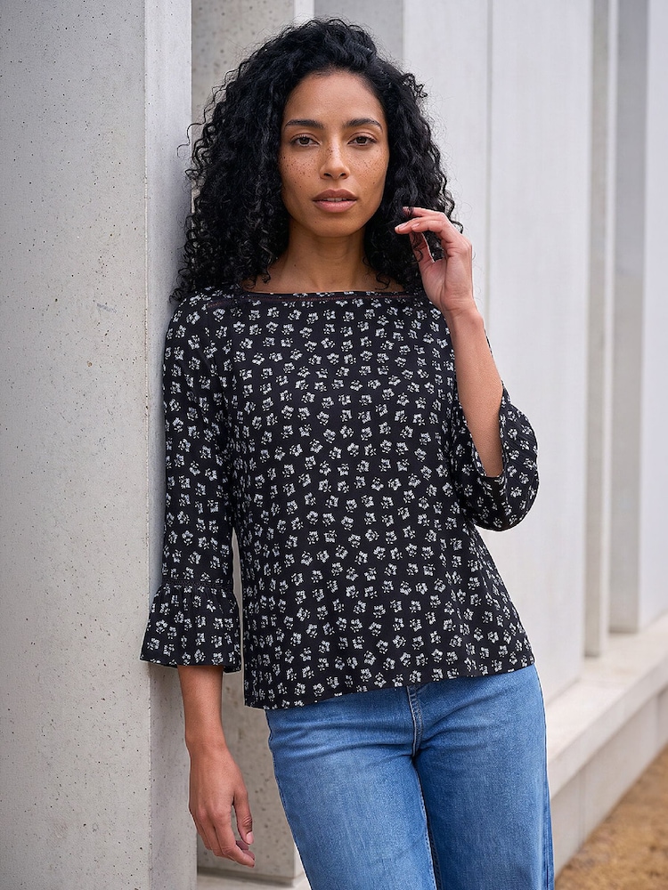 Roman Blue Ditsy Square Neck Top - Image 1 of 4 Roman Blue Ditsy Square Neck Top - Image 1 of 4