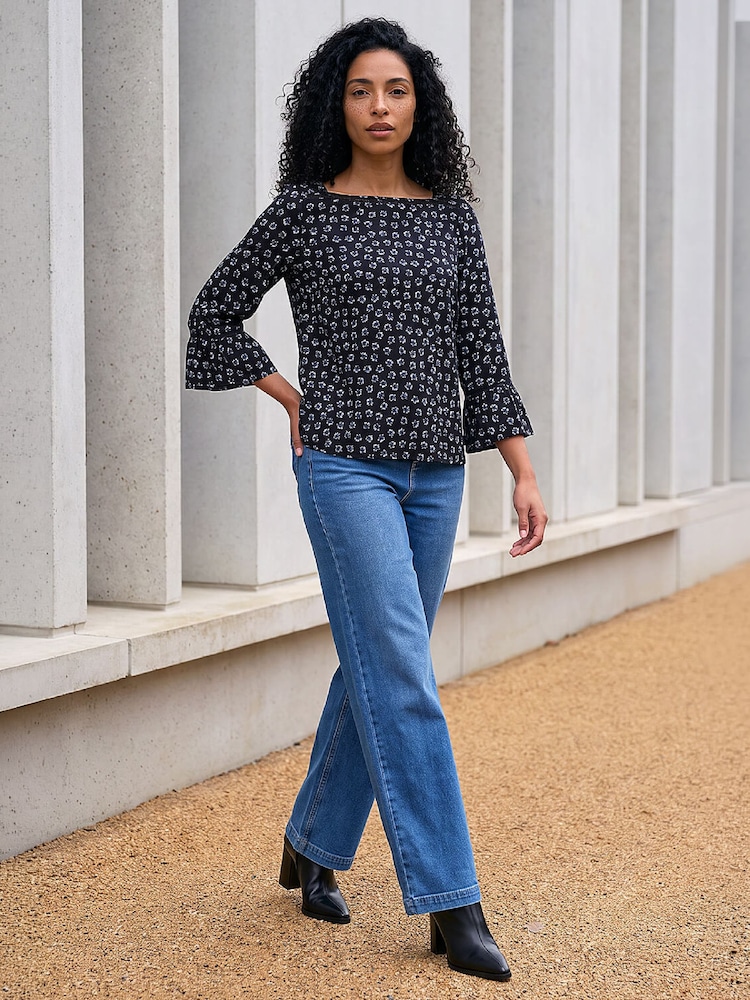 Roman Blue Ditsy Square Neck Top - Image 2 of 4 Roman Blue Ditsy Square Neck Top - Image 2 of 4