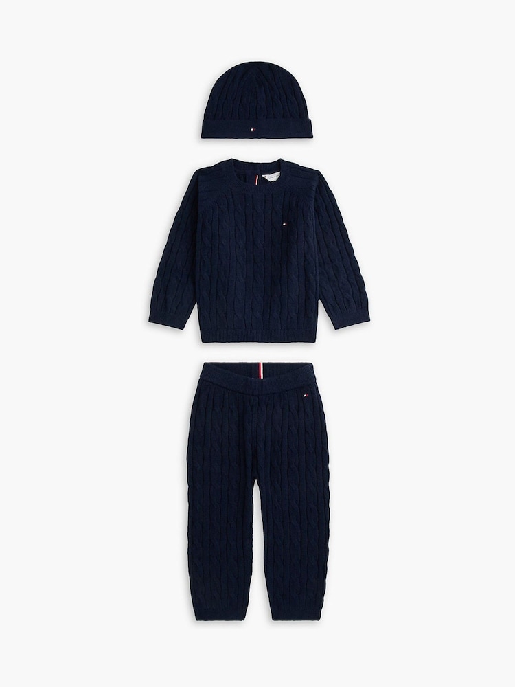 Tommy Hilfiger Blue Cable Knit Three-Piece Outfit Gift Box - Image 1 of 6