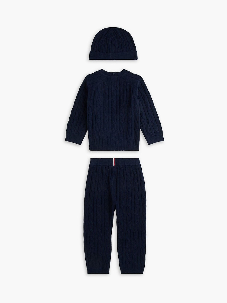 Tommy Hilfiger Blue Cable Knit Three-Piece Outfit Gift Box - Image 2 of 6