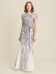 Gina Bacconi White Mindi Embroidered Sequin Godet Maxi Dress - Image 1 of 5