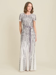 Gina Bacconi White Mindi Embroidered Sequin Godet Maxi Dress - Image 3 of 5
