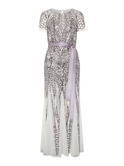 Gina Bacconi White Mindi Embroidered Sequin Godet Maxi Dress - Image 5 of 5
