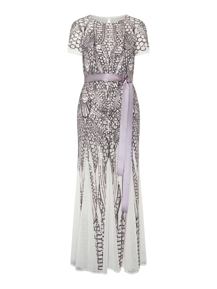 Gina Bacconi White Mindi Embroidered Sequin Godet Maxi Dress - Image 5 of 5 Gina Bacconi White Mindi Embroidered Sequin Godet Maxi Dress - Image 5 of 5