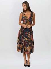 Gina Bacconi Brown Wenda Floral Midi Dress - Image 1 of 7