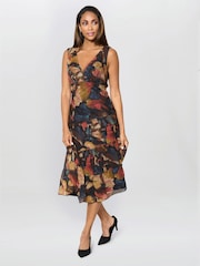 Gina Bacconi Brown Wenda Floral Midi Dress - Image 5 of 7