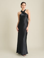 Gina Bacconi Black Eunice Satin Maxi Dress - Image 1 of 5