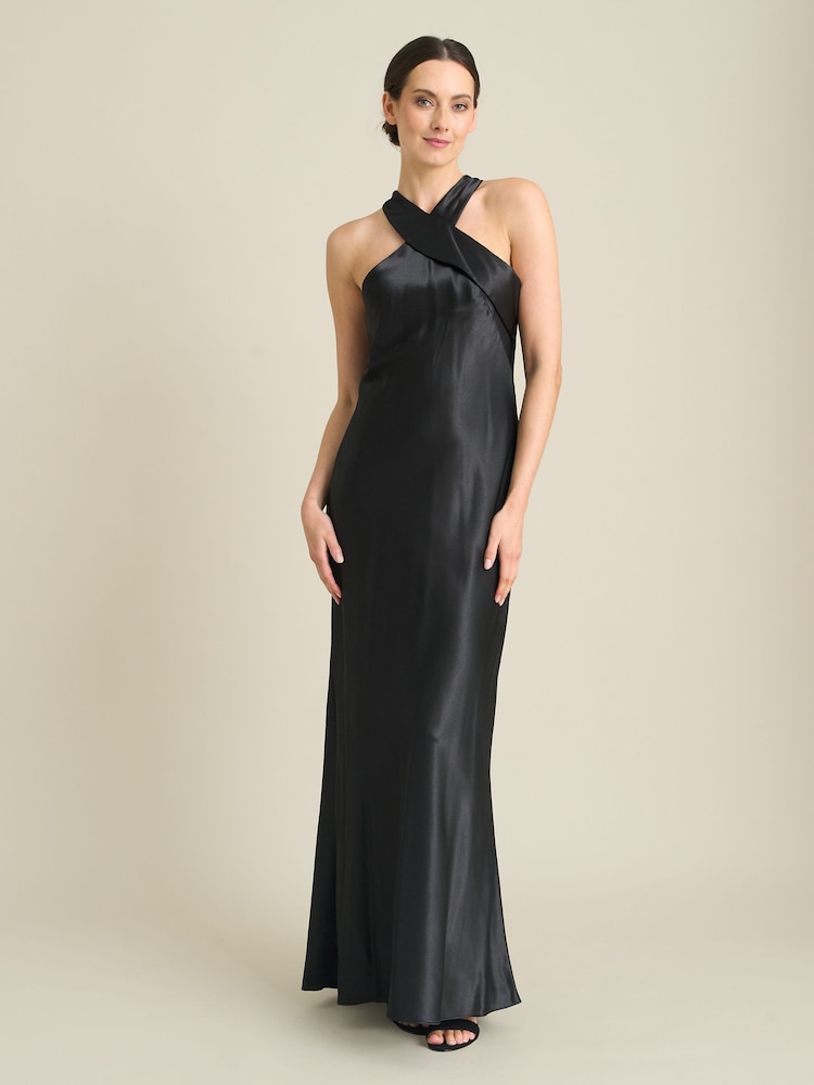 Gina Bacconi Black Eunice Satin Maxi Dress - Image 1 of 5 Gina Bacconi Black Eunice Satin Maxi Dress - Image 1 of 5