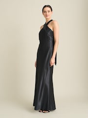 Gina Bacconi Black Eunice Satin Maxi Dress - Image 3 of 5