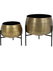 Libra Brass Clyde Tabletop Brass Set of 2 Planters on Black Stands - Image 2 of 4