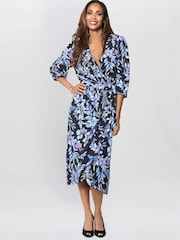 Gina Bacconi Blue Alexis Floral Print Midi Dress - Image 1 of 6