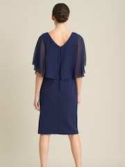 Gina Bacconi Blue Diamante Trim Chiffon Cape Dress - Image 2 of 6