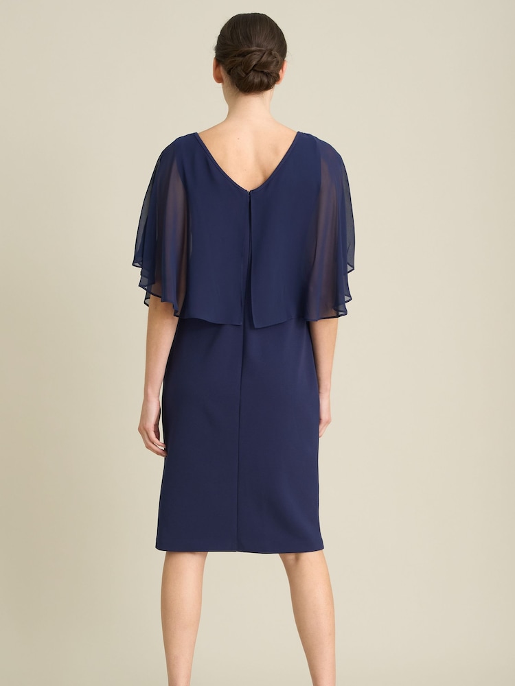 Gina Bacconi Blue Diamante Trim Chiffon Cape Dress - Image 2 of 6 Gina Bacconi Blue Diamante Trim Chiffon Cape Dress - Image 2 of 6