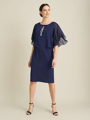 Gina Bacconi Blue Diamante Trim Chiffon Cape Dress - Image 3 of 6