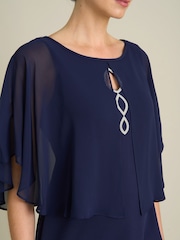Gina Bacconi Blue Diamante Trim Chiffon Cape Dress - Image 4 of 6