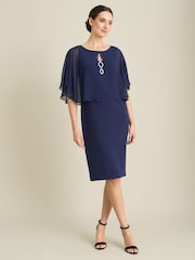 Gina Bacconi Blue Diamante Trim Chiffon Cape Dress - Image 5 of 6