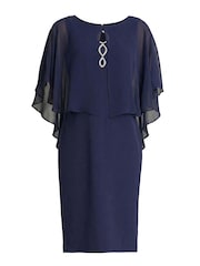 Gina Bacconi Blue Diamante Trim Chiffon Cape Dress - Image 6 of 6