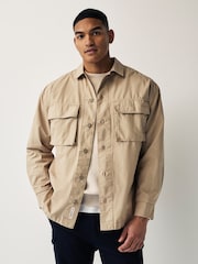 Stone 100% Cotton Ripstop Twin Pocket Shacket Overshirt - Image 1 of 8