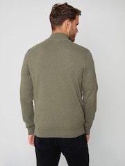 Threadbare Khaki Rib Detail Knitted Quarter Zip Jumper - Image 2 of 4