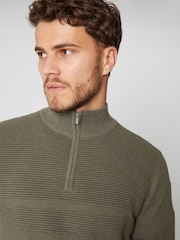 Threadbare Khaki Rib Detail Knitted Quarter Zip Jumper - Image 4 of 4