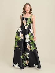 Gina Bacconi Black Serena Floral Satin Maxi Dress - Image 1 of 6