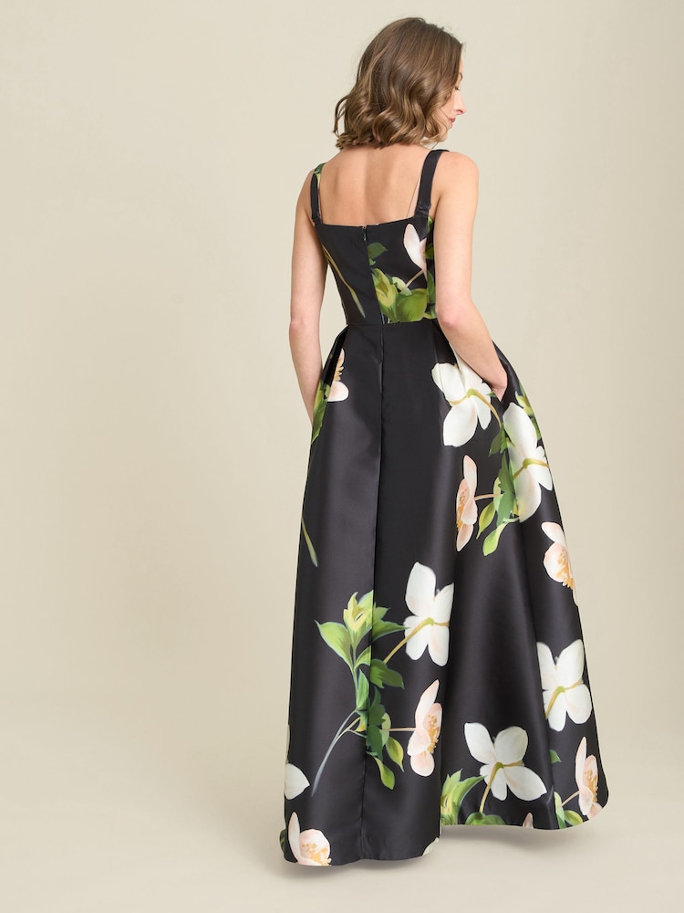 Gina Bacconi Black Serena Floral Satin Maxi Dress - Image 2 of 6 Gina Bacconi Black Serena Floral Satin Maxi Dress - Image 2 of 6