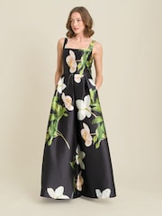 Gina Bacconi Black Serena Floral Satin Maxi Dress - Image 3 of 6