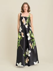 Gina Bacconi Black Serena Floral Satin Maxi Dress - Image 5 of 6