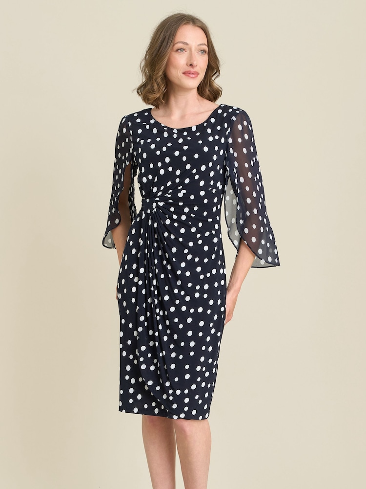 Gina Bacconi Blue Harmony Polka Dot Print Dress - Image 1 of 6 Gina Bacconi Blue Harmony Polka Dot Print Dress - Image 1 of 6