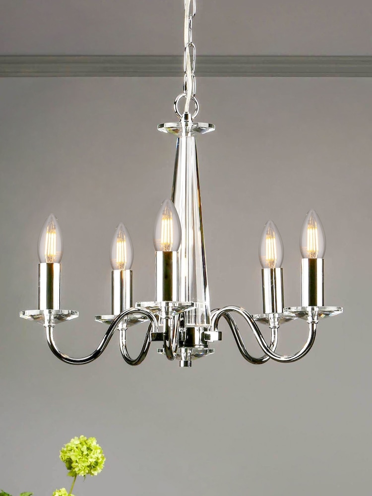 Laura Ashley Polished Chrome Blake Cut Glass 5 Light Chandelier Ceiling Light - Image 1 of 3