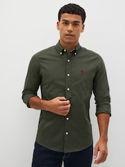 Dark Green Slim Fit Long Sleeve Oxford 100% Cotton Shirt - Image 1 of 8