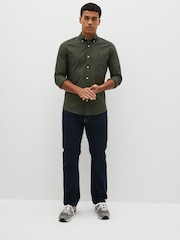 Dark Green Slim Fit Long Sleeve Oxford 100% Cotton Shirt - Image 2 of 8