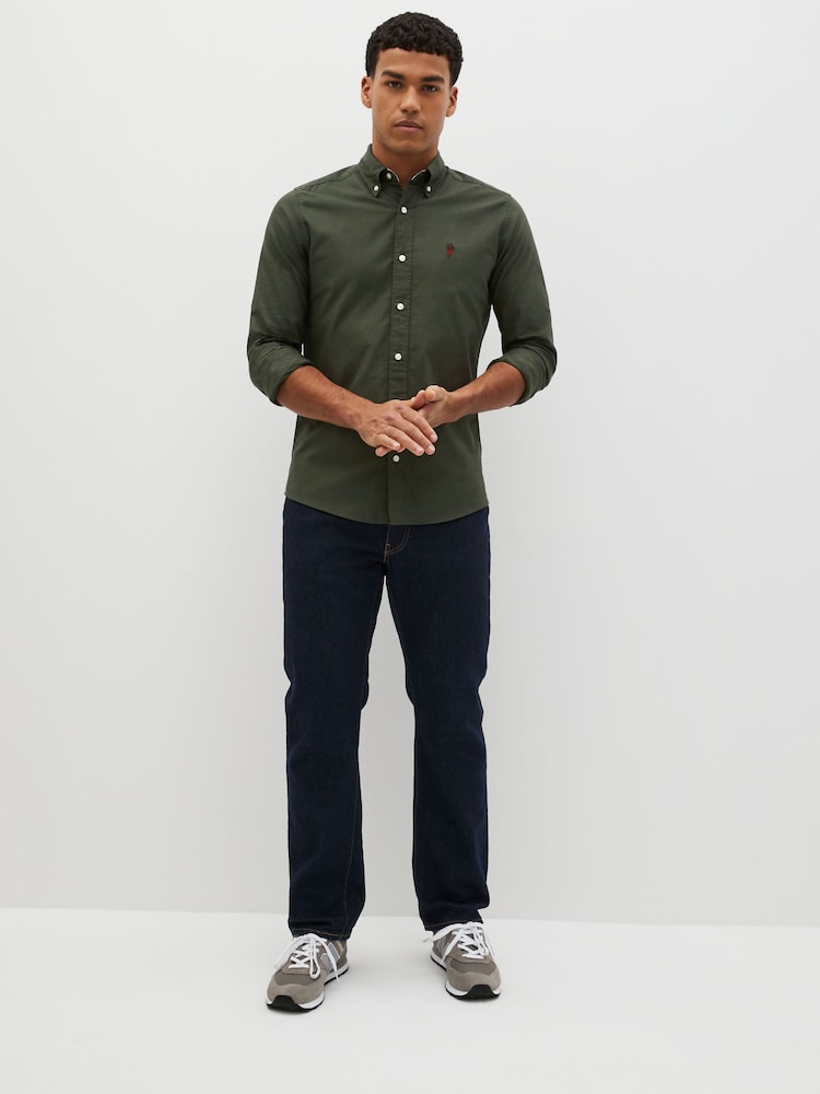 Dark Green Slim Fit Long Sleeve Oxford 100% Cotton Shirt - Image 2 of 8