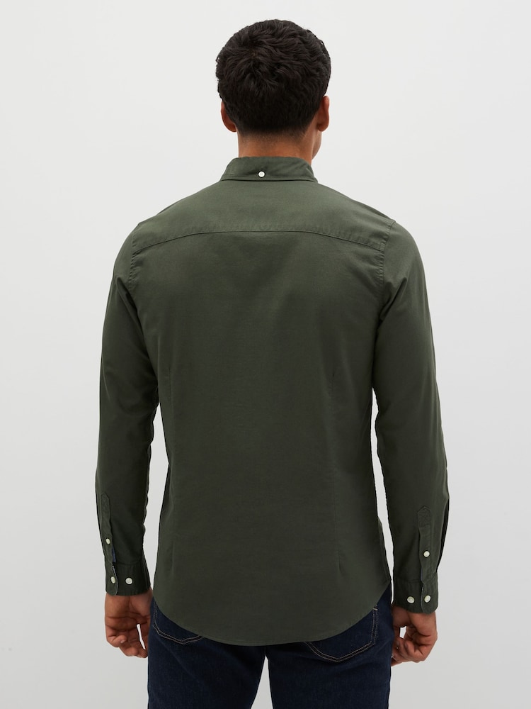 Dark Green Slim Fit Long Sleeve Oxford 100% Cotton Shirt - Image 3 of 8