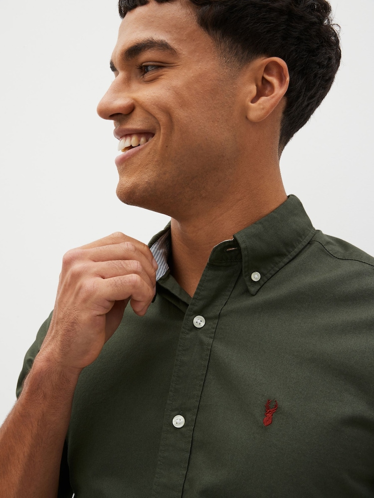 Dark Green Slim Fit Long Sleeve Oxford 100% Cotton Shirt - Image 4 of 8