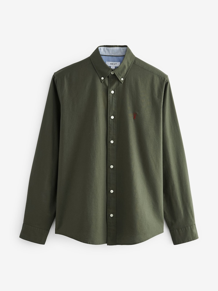 Dark Green Slim Fit Long Sleeve Oxford 100% Cotton Shirt - Image 6 of 8