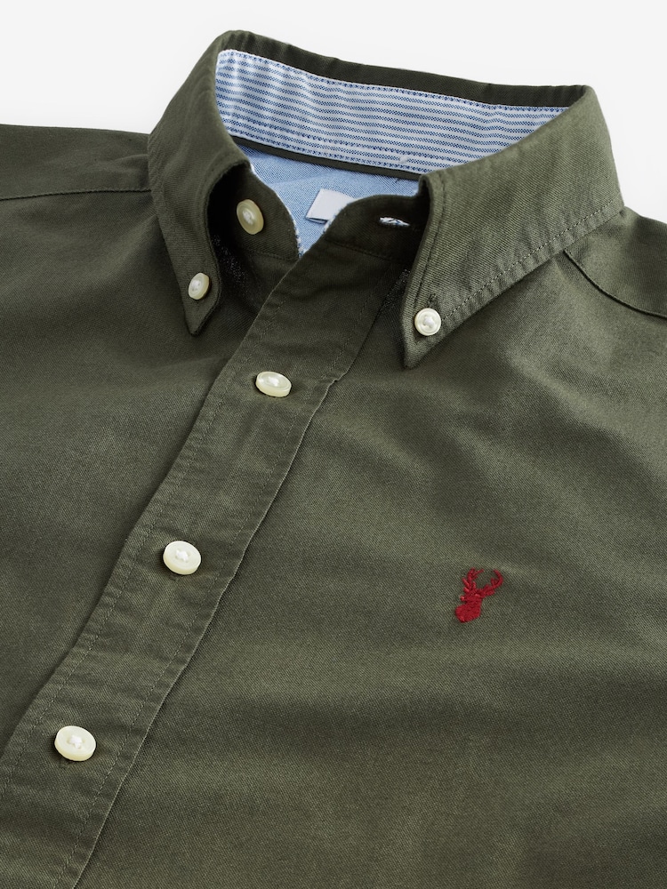 Dark Green Slim Fit Long Sleeve Oxford 100% Cotton Shirt - Image 7 of 8