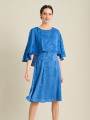 Gina Bacconi Blue Mercedes Leaf Jacquard Dress - Image 1 of 6