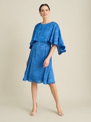 Gina Bacconi Blue Mercedes Leaf Jacquard Dress - Image 5 of 6
